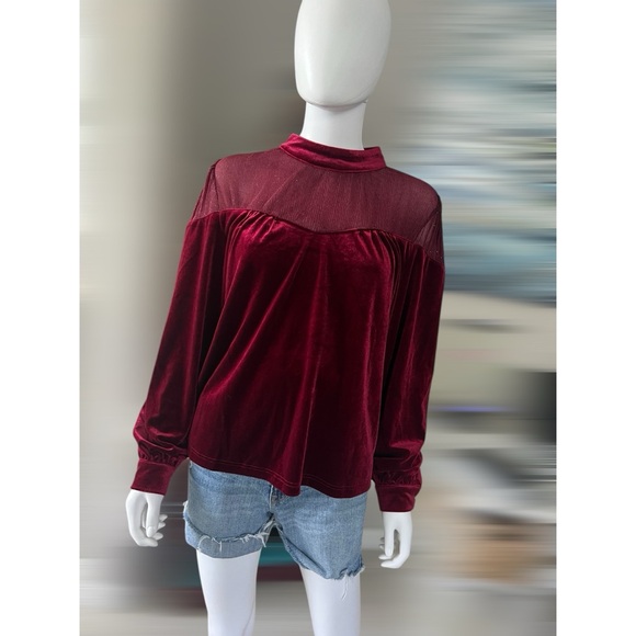 CES FEMME Beautiful burgundy velvety blouse S M L - Picture 9 of 9